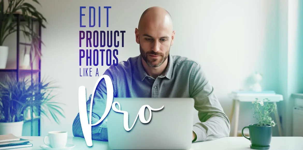 Guy editing product photos in a laptop