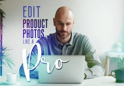 Guy editing product photos in a laptop