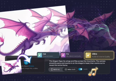 How to Create Animated Drawings with Pixlr Illustration of a purple dragon with glowing pink wings flying through a fantasy landscape. The image showcases animation stages, demonstrating Pixlr’s AI Video Generator transforming the still artwork into motion using Fast, Pro, and Ultra quality modes. The interface highlights upload options, aspect ratio choices, and an active “Ultra” mode with audio and cinematic effects.