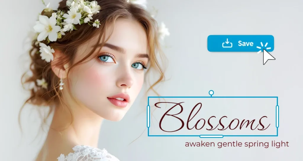 AI design editor creating reusable spring-themed graphic with floral portrait and editable typography for sustainable content design.