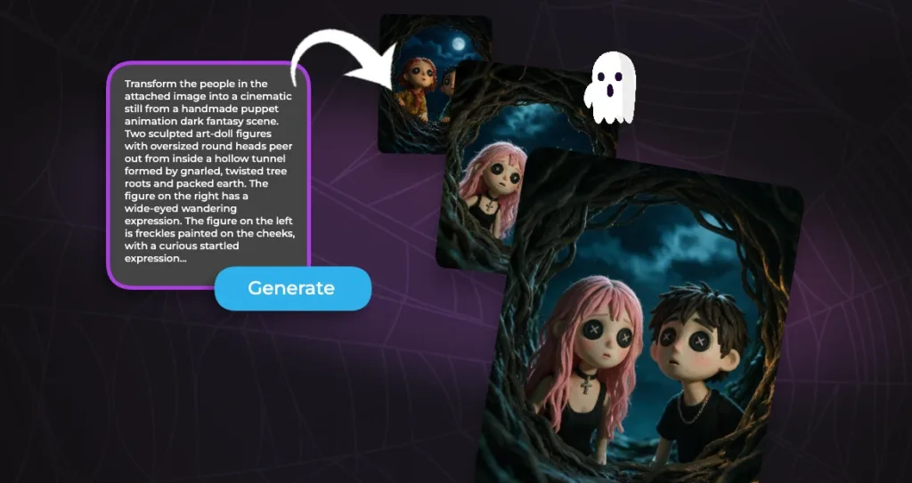 Pixlr AI Image Generator horror scene prompt results.